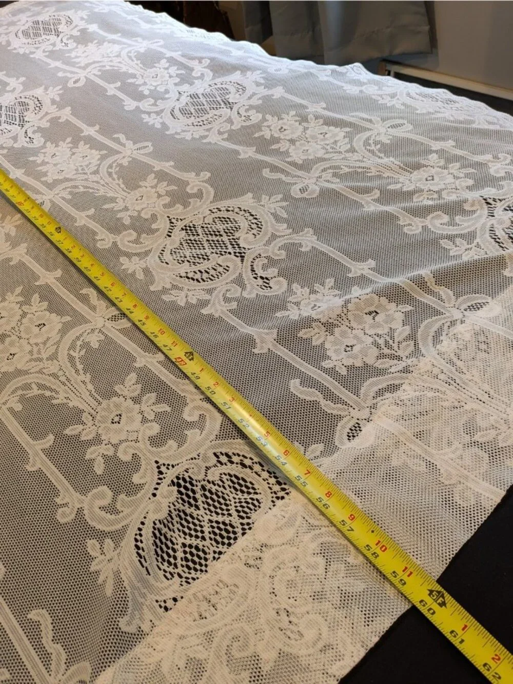 Vintage Lace Curtain Panels Set of 2 White Floral Bouquets Boho Cottagecore 60